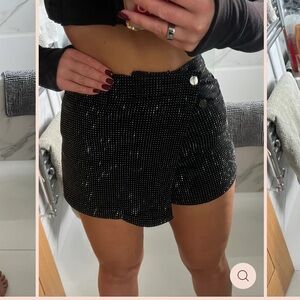 Black Sequin Rhinestone Skort